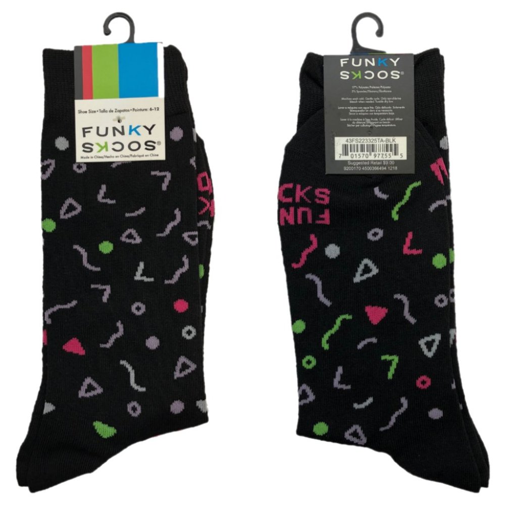 Funky Socks Men Black Crew Confetti Graphic Casual